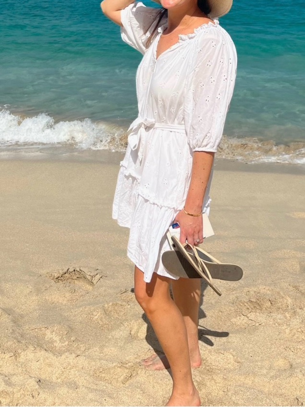 Cleobella White Eyelet Mini Dress with Ruffle Hem